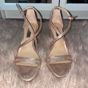 INC International Concepts Rose Gold Bejeweled Block Heeled Sandals Size 5 1/2M
